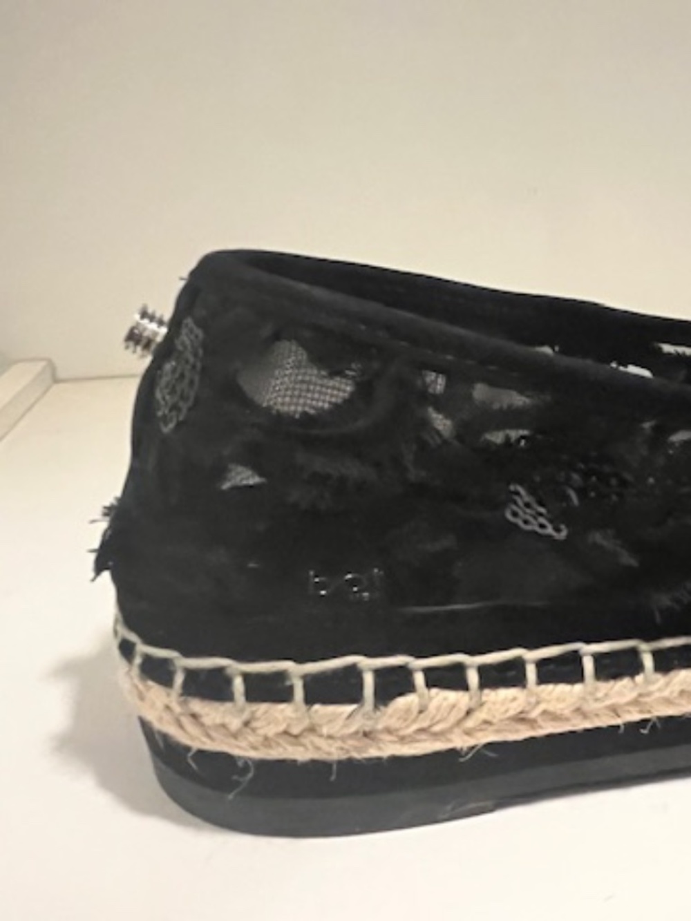 Botkier Black Mesh Floral Lace Sequined Slip-on Esparilles Sz 9 Boho Summer - Picture 3 of 8